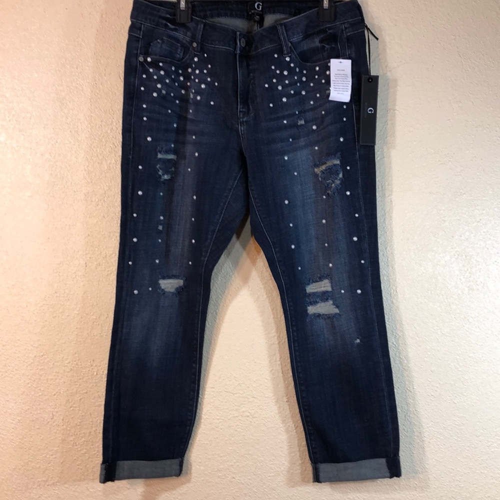 G by Giuliana Dark Wash Distressed Jeans with Silver Studs